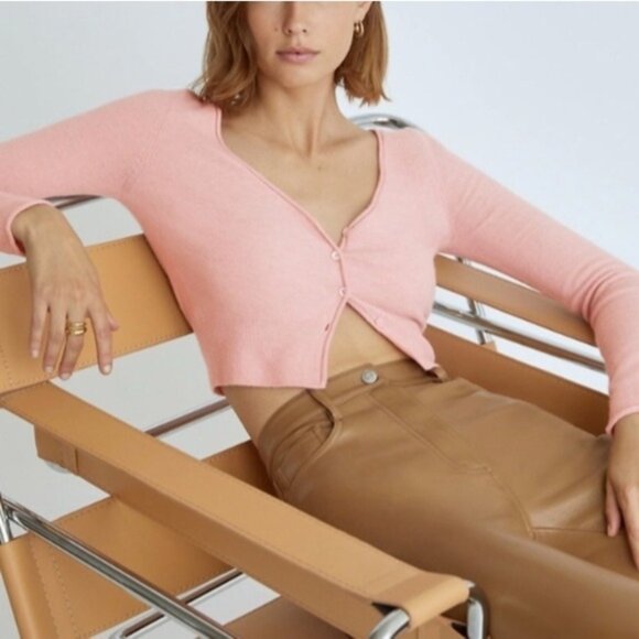 WILFRED Santorini Cardigan Sweater Cashmere Wool Dawn Pink M Medium Aritzia - Picture 3 of 16